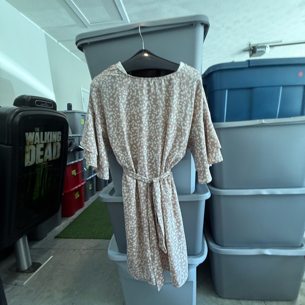 Beige Patterned Dress with Belt p55